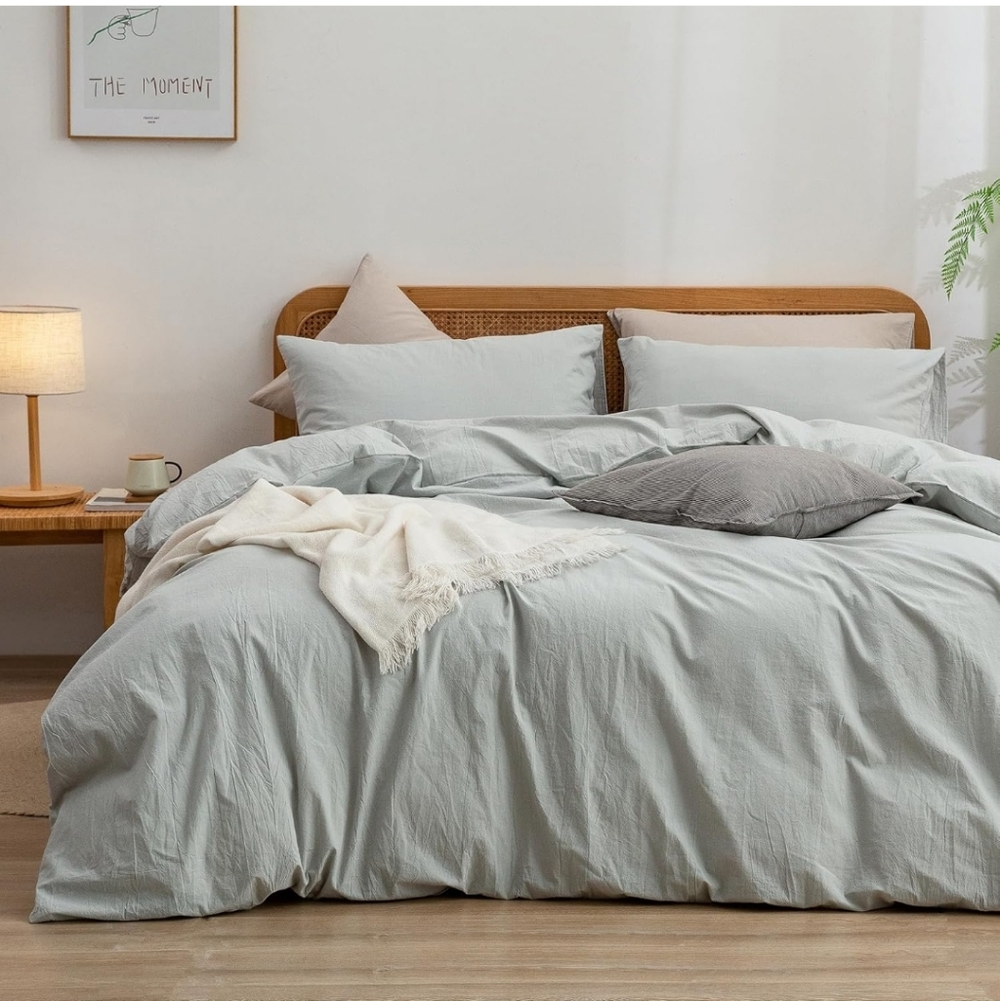 BESTOUCH Duvet Cover Set 100% Washed Cotton Linen Feel Super Soft Comfortable